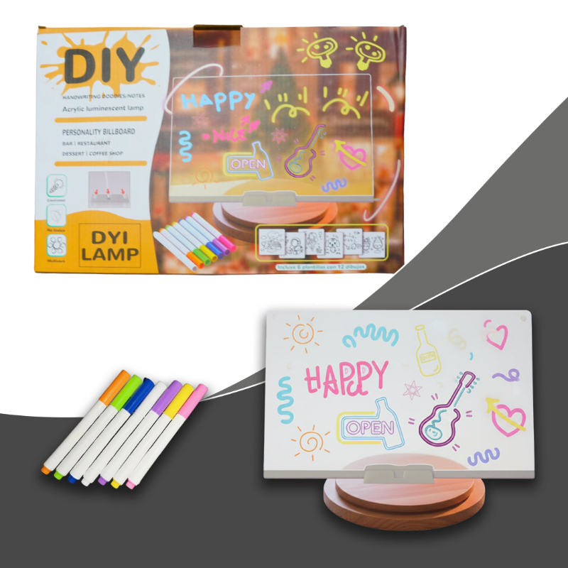 DIY LED Yazı Panosu - Gece Lambası - 7 Renk Kalem Hediyeli - 6 Çizim Şablonu  - 5